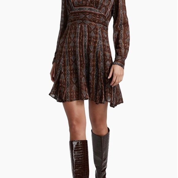 PAIGE Long Sleeve Patterned Dress - Brown and Cream - Picture 2 of 6